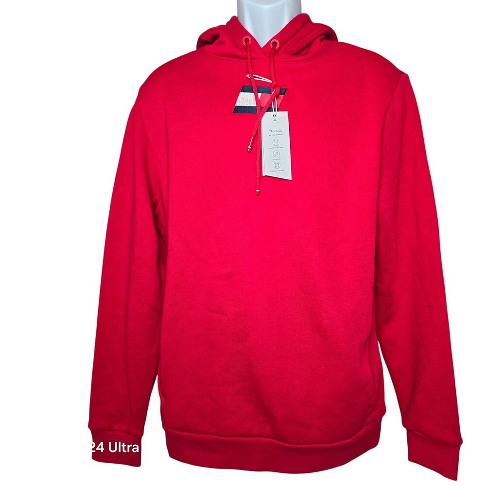 Tommy Hilfiger Sport Hoodie Red Fleece Embroidered Logo Moisture Wicking Men's M